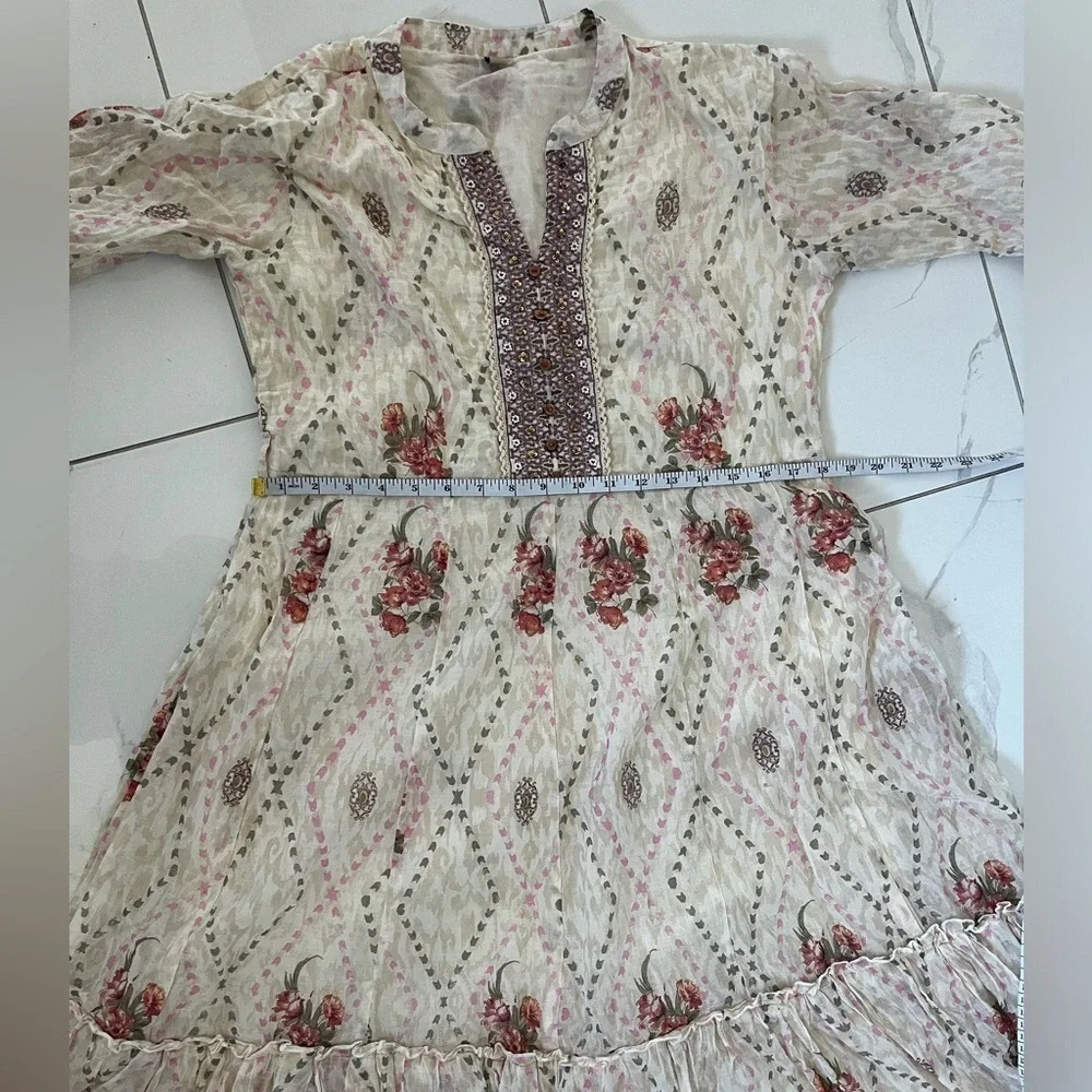 Stunning Cottagecore maxi dress/Gold foil detail/ Size France 44 (Size US 12/L) - Picture 15 of 16